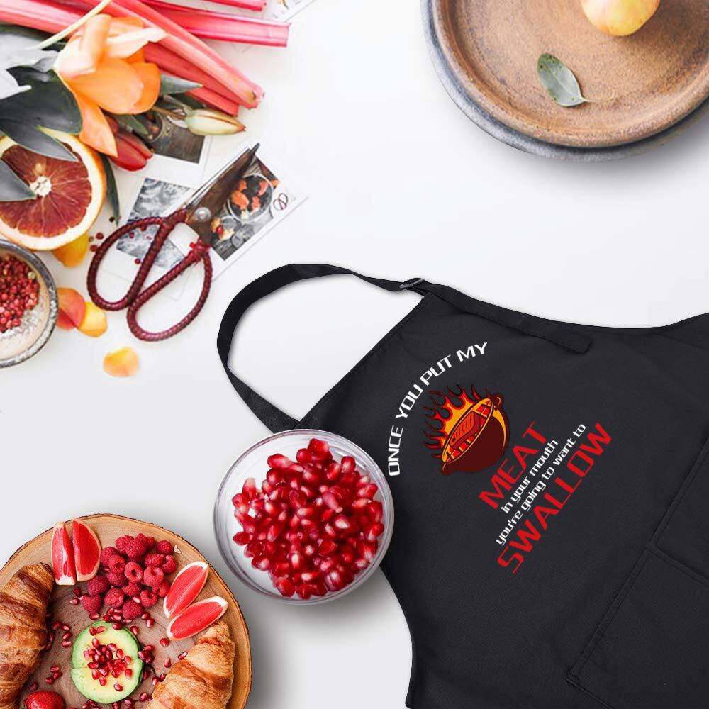 Zooron Funny Black Chef Aprons For Men, Once You Put My Meat In Your Mouth, Adjustable Bbq Kitchen Cooking Aprons With Pocket Waterproof Oil Proof Fathers Day/Birthday