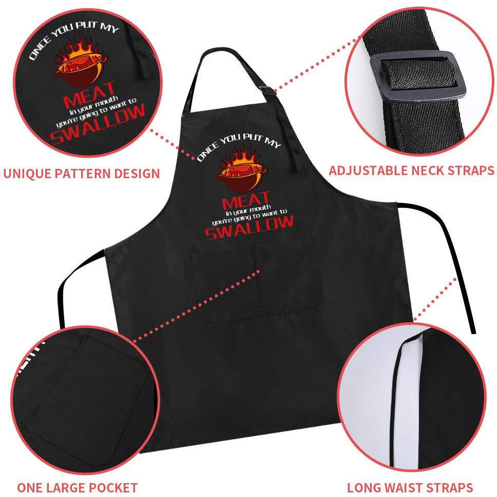 Zooron Funny Black Chef Aprons For Men, Once You Put My Meat In Your Mouth, Adjustable Bbq Kitchen Cooking Aprons With Pocket Waterproof Oil Proof Fathers Day/Birthday