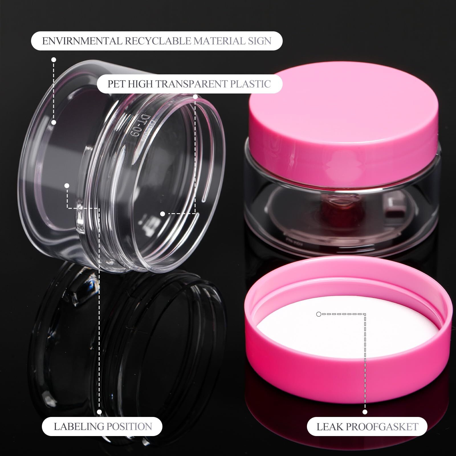 Satinior 24 Pieces Empty Clear Plastic Jars With Lids Round Storage Containers Wide Mouth For Beauty Product Cosmetic Cream Lotion Liquid Butter Craft And Food(Pink Lid,1 Oz)