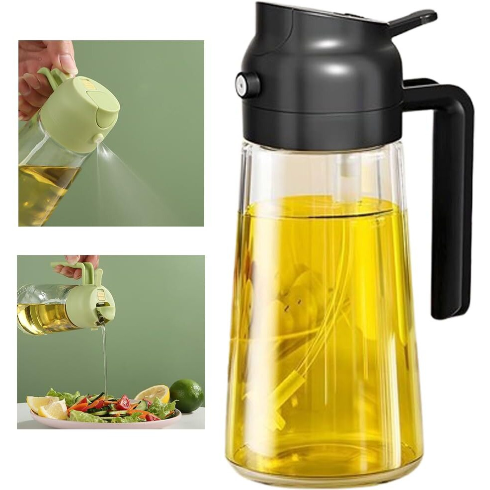 Olive Oil Sprayer Mister For Cooking,Olive Oil Dispenser Bottle 2 In 1,17Oz Oil Mister Spray Bottle,Premium Glass Oil Spritzer Bottle For Kitchen Air Fryer,Baking,Salad,Grilling,Bbq (Black 1 Pack)