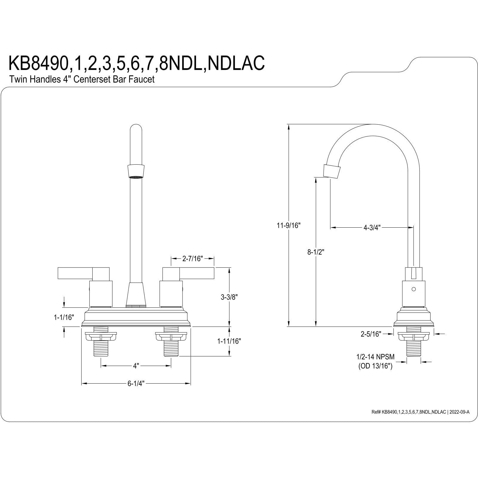 Kingston Brass Kb8495Ndl 4-3/4-Inch In Spout Reach Nuvofusion Two Handle 4-Inch Centerset Bar Faucet, Oil Rubbed Bronze