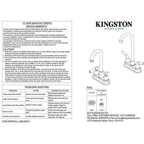 Kingston Brass Kb8495Ndl 4-3/4-Inch In Spout Reach Nuvofusion Two Handle 4-Inch Centerset Bar Faucet, Oil Rubbed Bronze