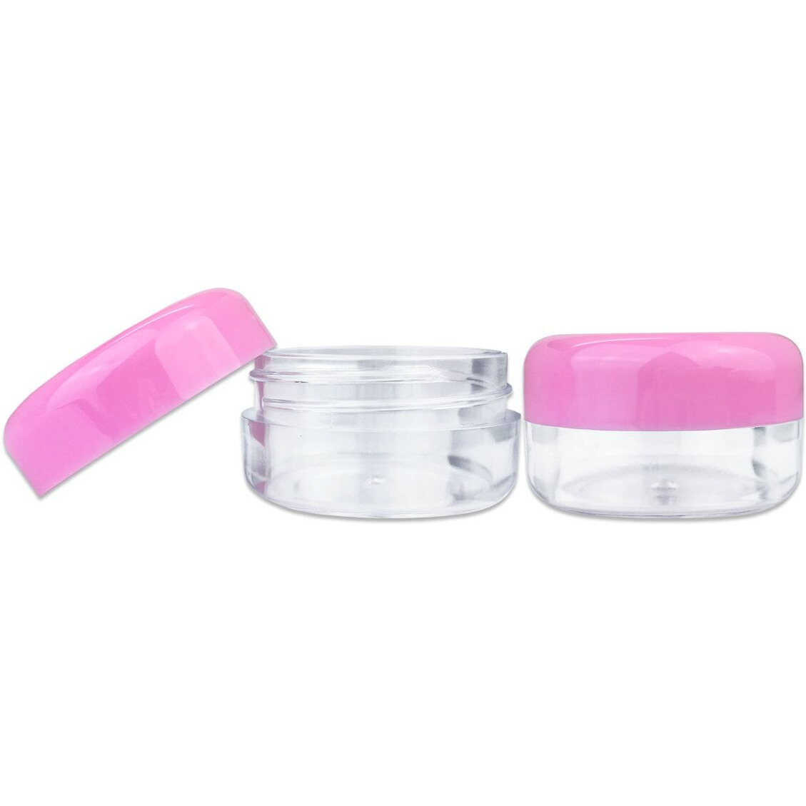 Beauticom 15 Gram/15Ml Empty Clear Small Round Travel Container Jars With Lids For Make Up Powders, Eyeshadow Pigments, Lotions, Creams, Lip Balm, Lip Gloss, Samples (60 Pieces, Pink Lid)