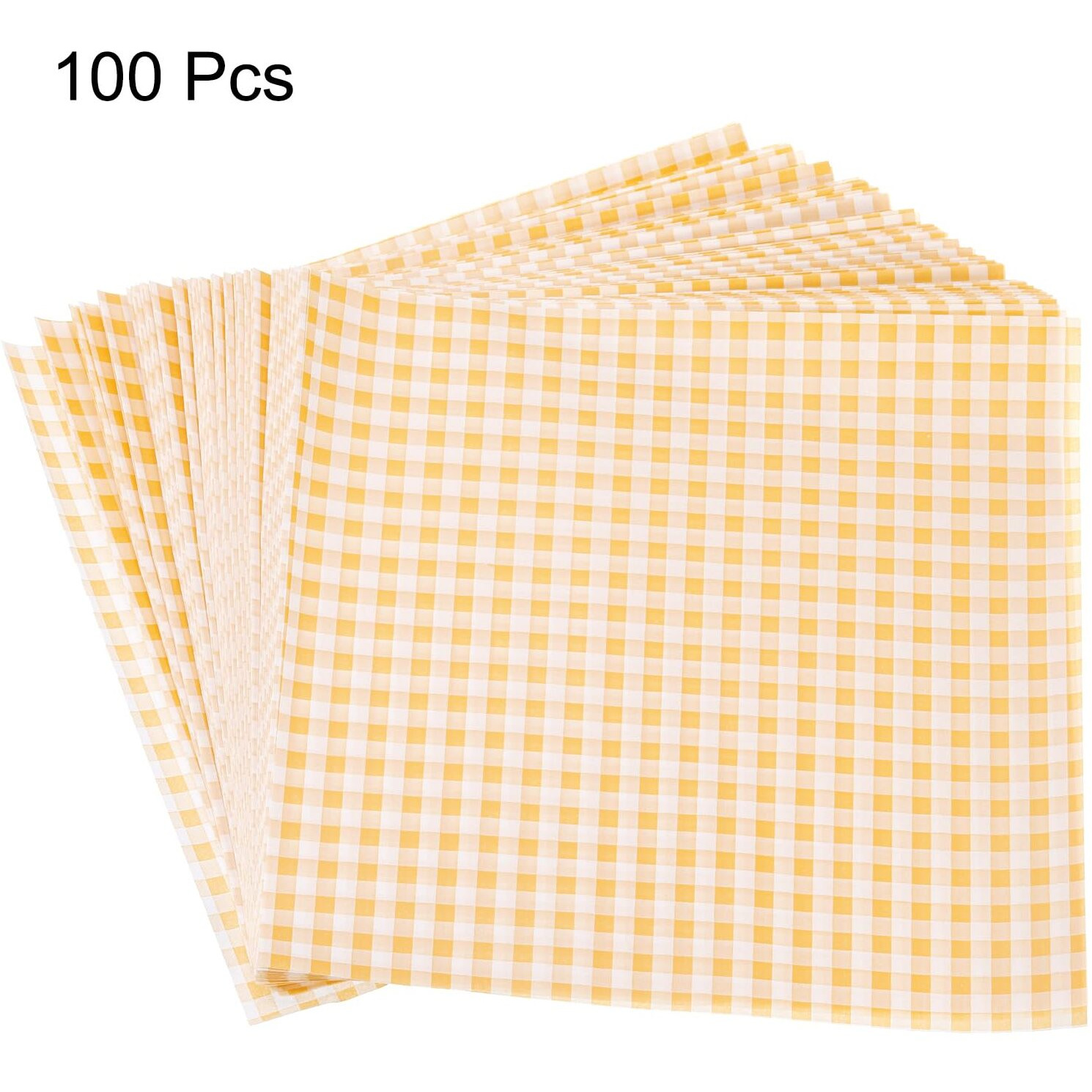 Harfington 100Pcs Square Checkered Wax Paper Sheets 9.84"" X 9.84"" Oil-Absorbing Dry Food Wrapping Paper For Sandwich Baking Paper Liners Picnic Basket Bread Hamburger Wrap Kitchen, Yellow