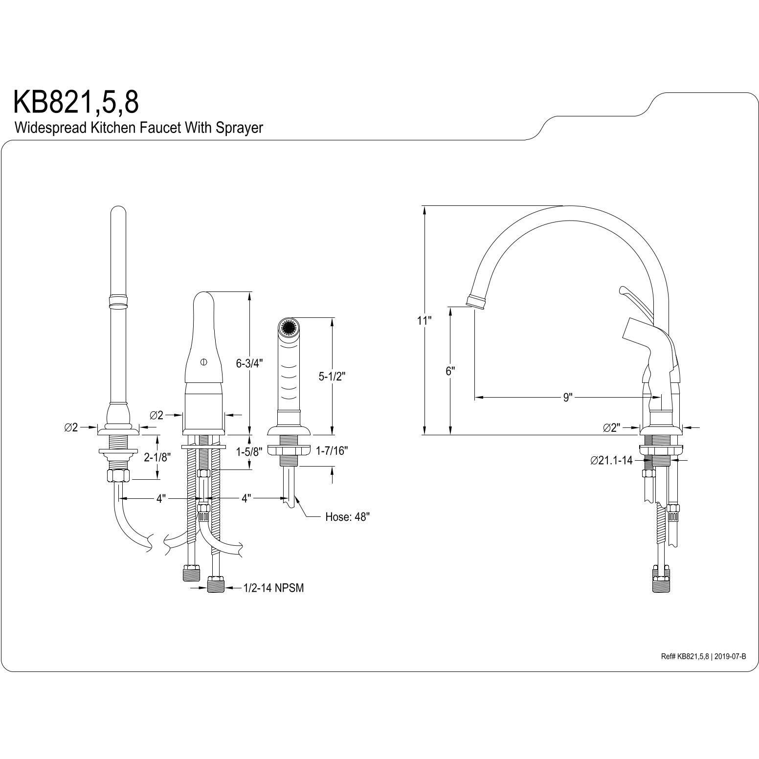 Kingston Brass Kb825 Chatham Widespread Kitchen Faucet, 9"", Oil-Rubbed Bronze