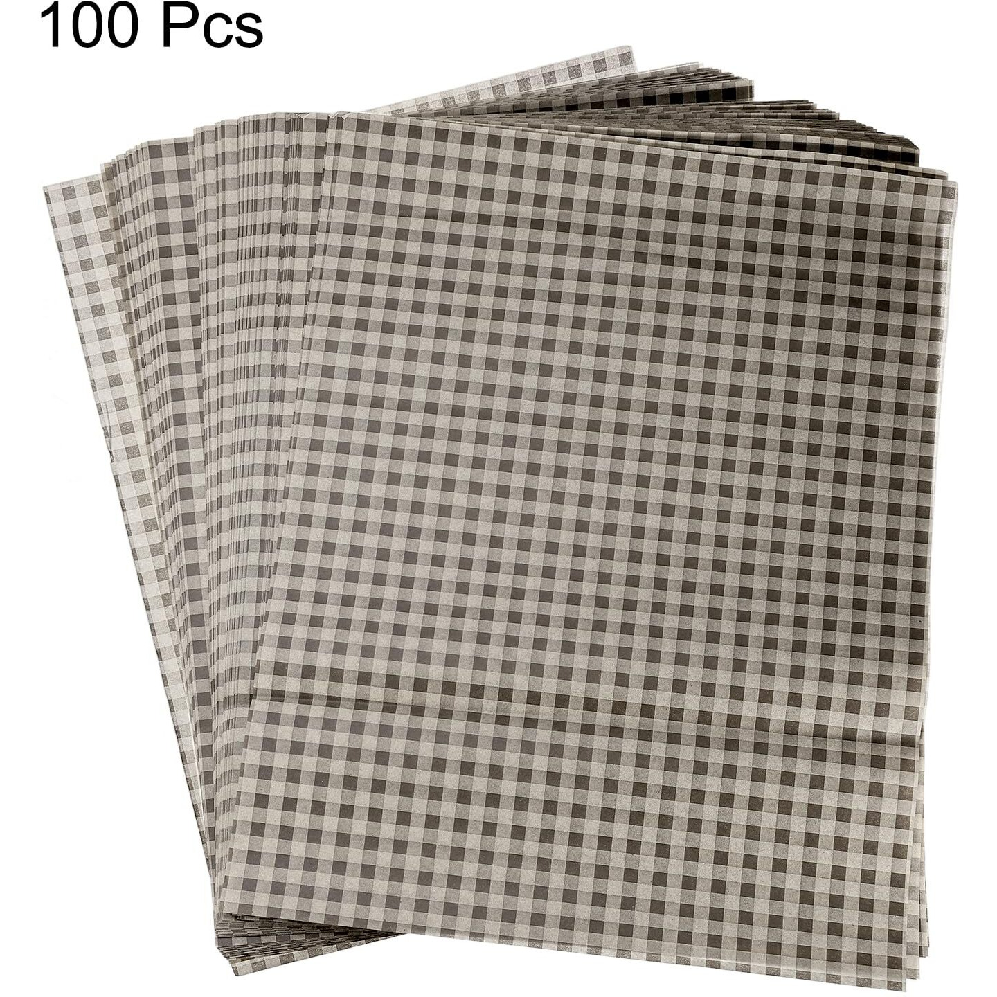 Harfington 100Pcs Square Checkered Wax Paper Sheets 14.96"" X 11.02"" Oil-Absorbing Dry Food Wrapping Paper For Sandwich Baking Paper Liners Picnic Basket Bread Hamburger Wrap Kitchen, Brown