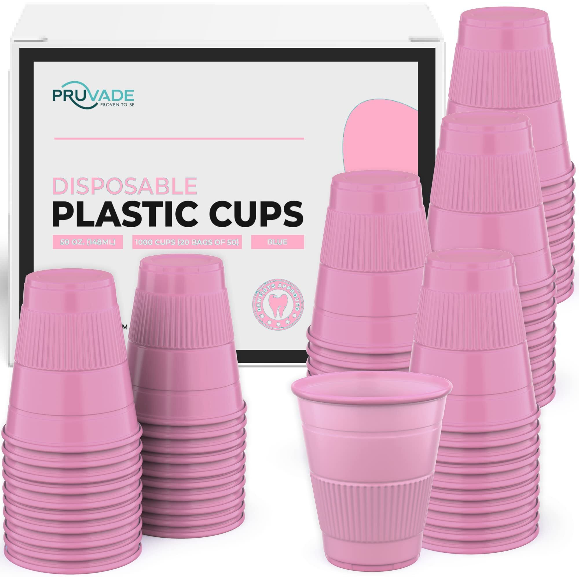 Pruvade Disposable Dental Cups |1000 Pack| 5 Oz Pink Plastic Cups Disposable, Plastic Bathroom Cups, Disposable Cups Small, For Medicine, Water, Mouth Rinse Cup, Mouthwash Cups, Plastic Cups - Pink