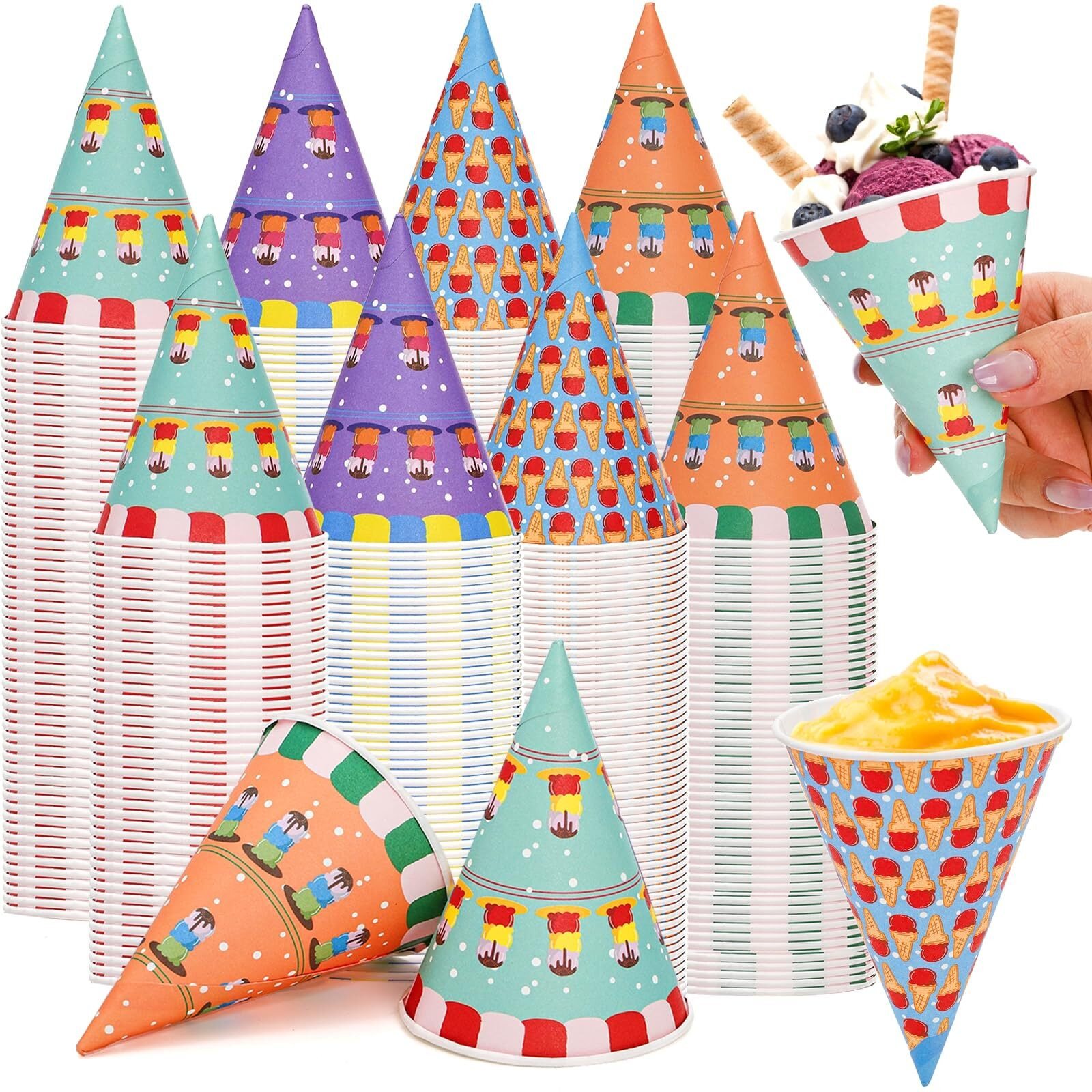 Cididu 400 Pack Snow Cone Cups, 3.7 Oz Paper Water Cups For Shaved Ice, Wax Coated Cone Paper Cup, Disposable Craft Funnel For Party Office Water Cooler Dispenser, Ice Cream, Slush, Oil