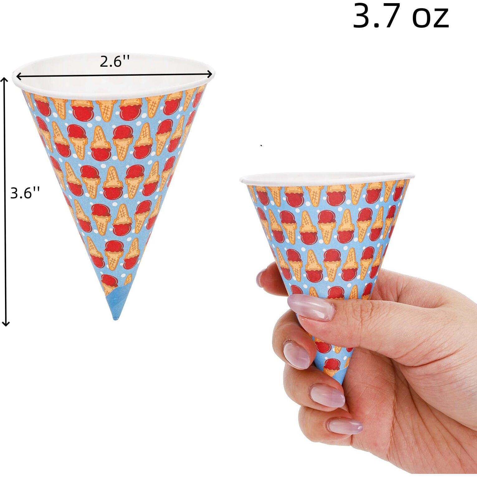 Cididu 400 Pack Snow Cone Cups, 3.7 Oz Paper Water Cups For Shaved Ice, Wax Coated Cone Paper Cup, Disposable Craft Funnel For Party Office Water Cooler Dispenser, Ice Cream, Slush, Oil