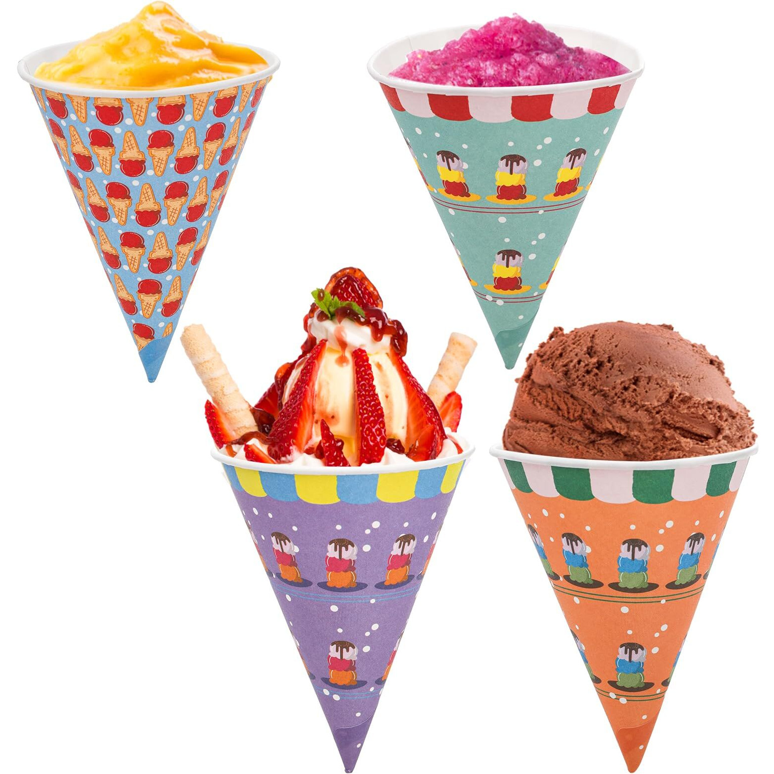 Cididu 400 Pack Snow Cone Cups, 3.7 Oz Paper Water Cups For Shaved Ice, Wax Coated Cone Paper Cup, Disposable Craft Funnel For Party Office Water Cooler Dispenser, Ice Cream, Slush, Oil