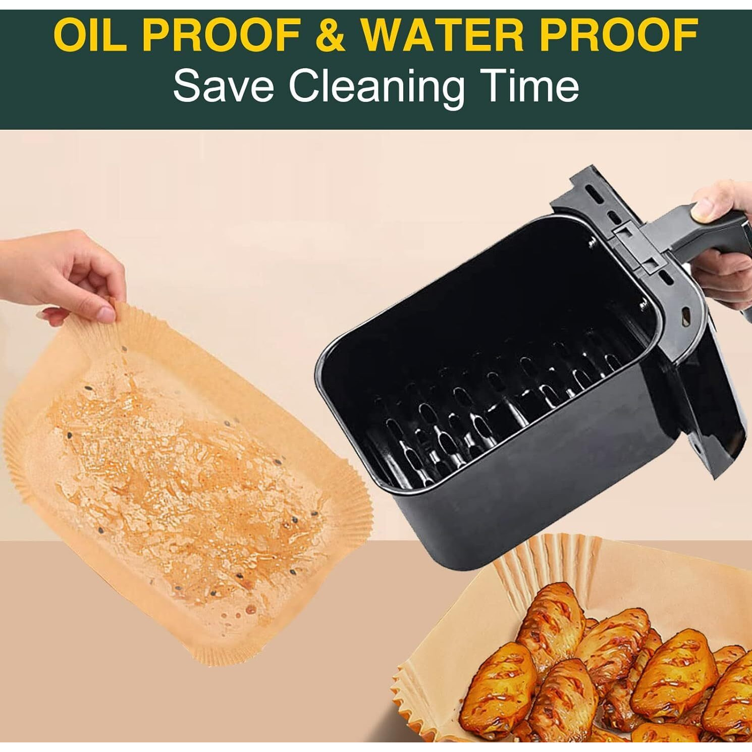 Air Fryer Disposable Paper Liners For Ninja Dual Airfryer Accessories, Non-Stick Parchment Rectangular For Baking, Oil Proof, Water Proof, For Microwave Oven (125Pcs, 8.6In X 5.5In)