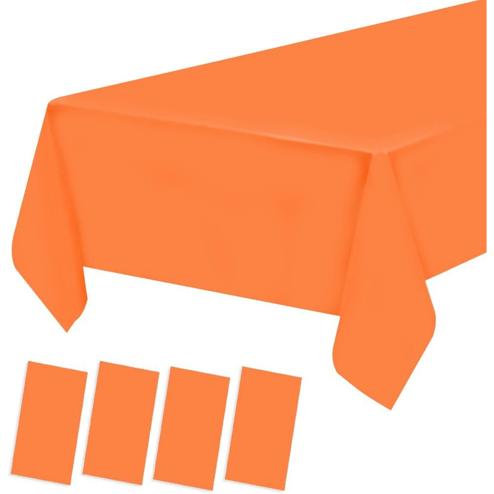 4 Pack Plastic Tablecloths - Disposable Table Covers, Bbq Picnic Birthday Wedding Party Tablecloth - Oil-Proof Waterproof, Light Weight Thin Orange Table Cover - 54 X 108 In