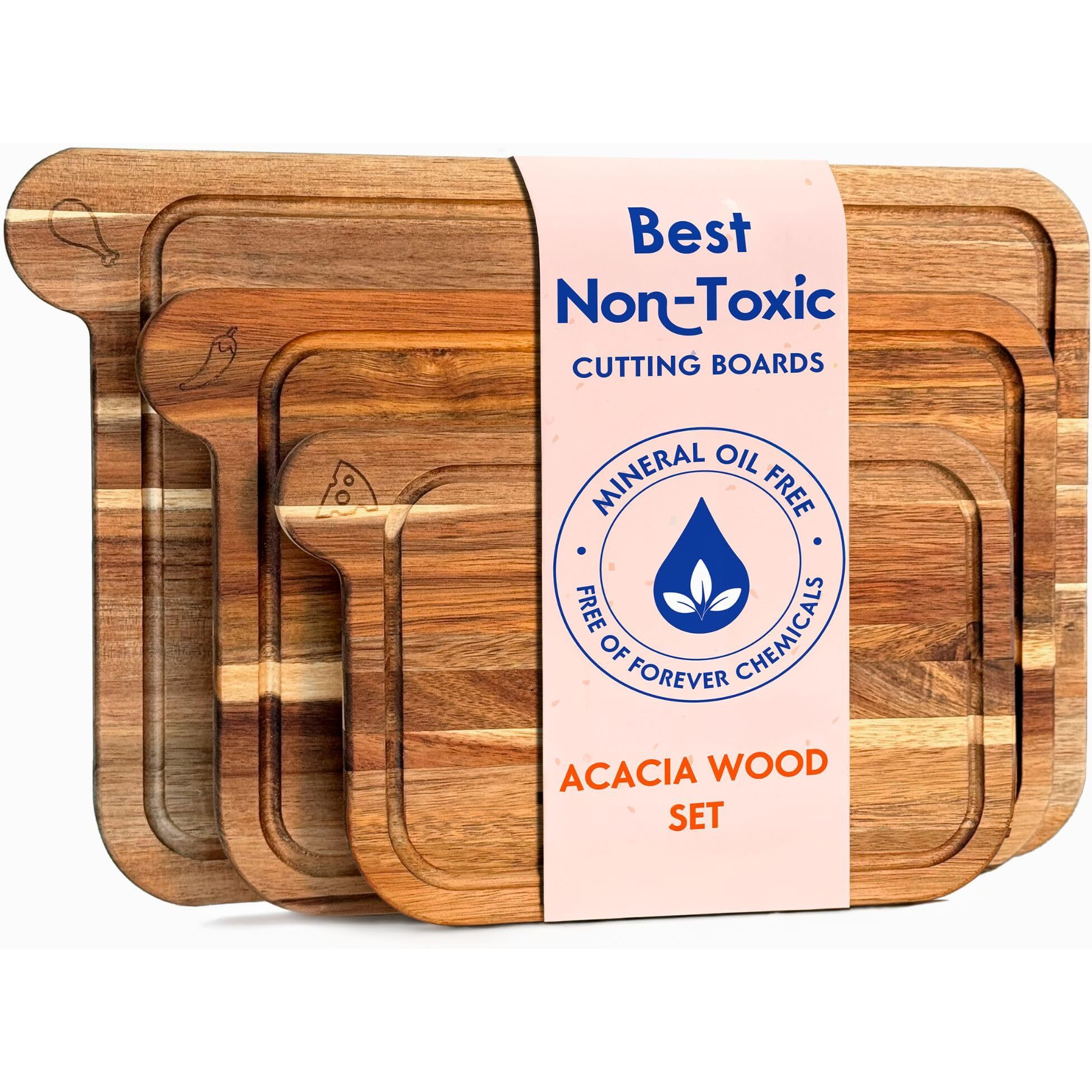 Non Toxic Cutting Boards - Cutting Board Set Free Of Mineral Oil, Made Of Fsc Acacia Wood - Cutting Boards For Kitchen - Includes 3 Chopping Boards. By Ziruma