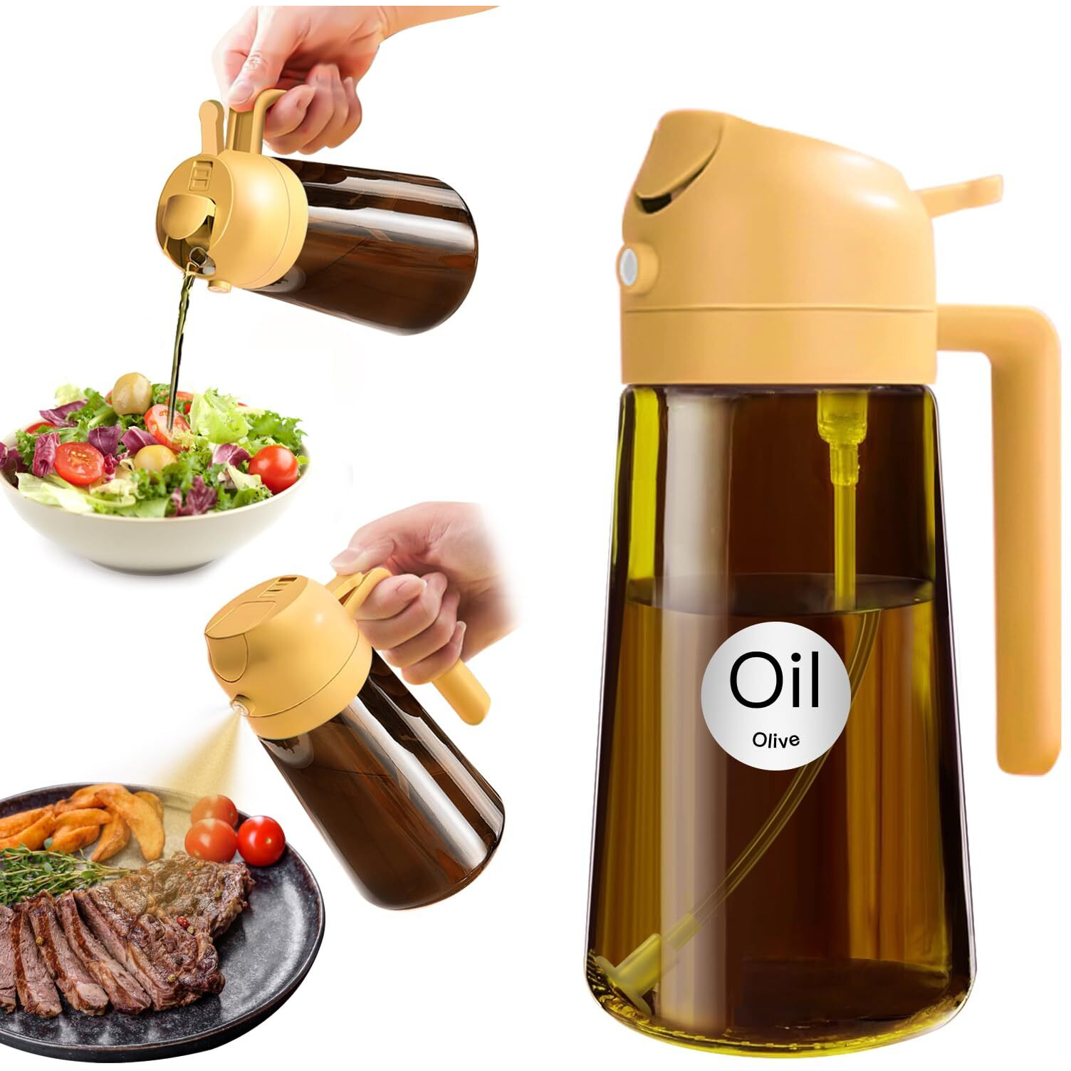 Yarramate 16Oz/470Ml Light Blocking Oil Sprayer For Cooking With Stickers, Food-Grade 2 In 1 Olive Oil Dispenser Bottle For Kitchen, Premium Dark Amber Glass Oil Bottle For Air Fryer, Bbq(Orange)