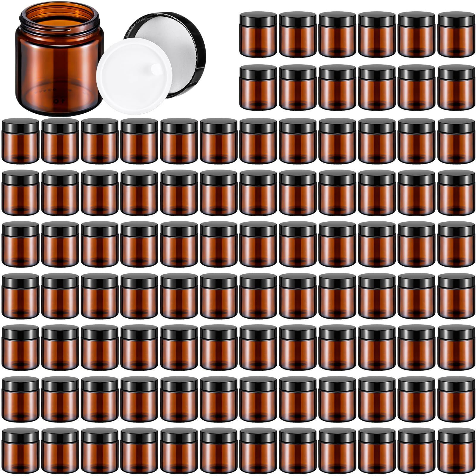 Norme 120 Pcs 4 Oz Glass Jars With Lids Leakproof Round Airtight Empty Cosmetic Jars With Inner Liners Lid For Storing Lotions Powder Ointments Candle Making Tins (Black,Amber)