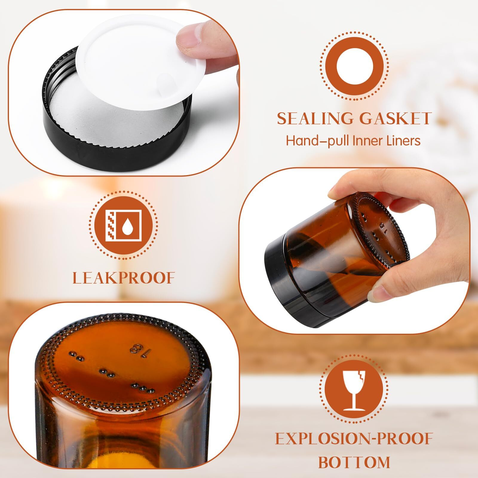 Norme 120 Pcs 4 Oz Glass Jars With Lids Leakproof Round Airtight Empty Cosmetic Jars With Inner Liners Lid For Storing Lotions Powder Ointments Candle Making Tins (Black,Amber)