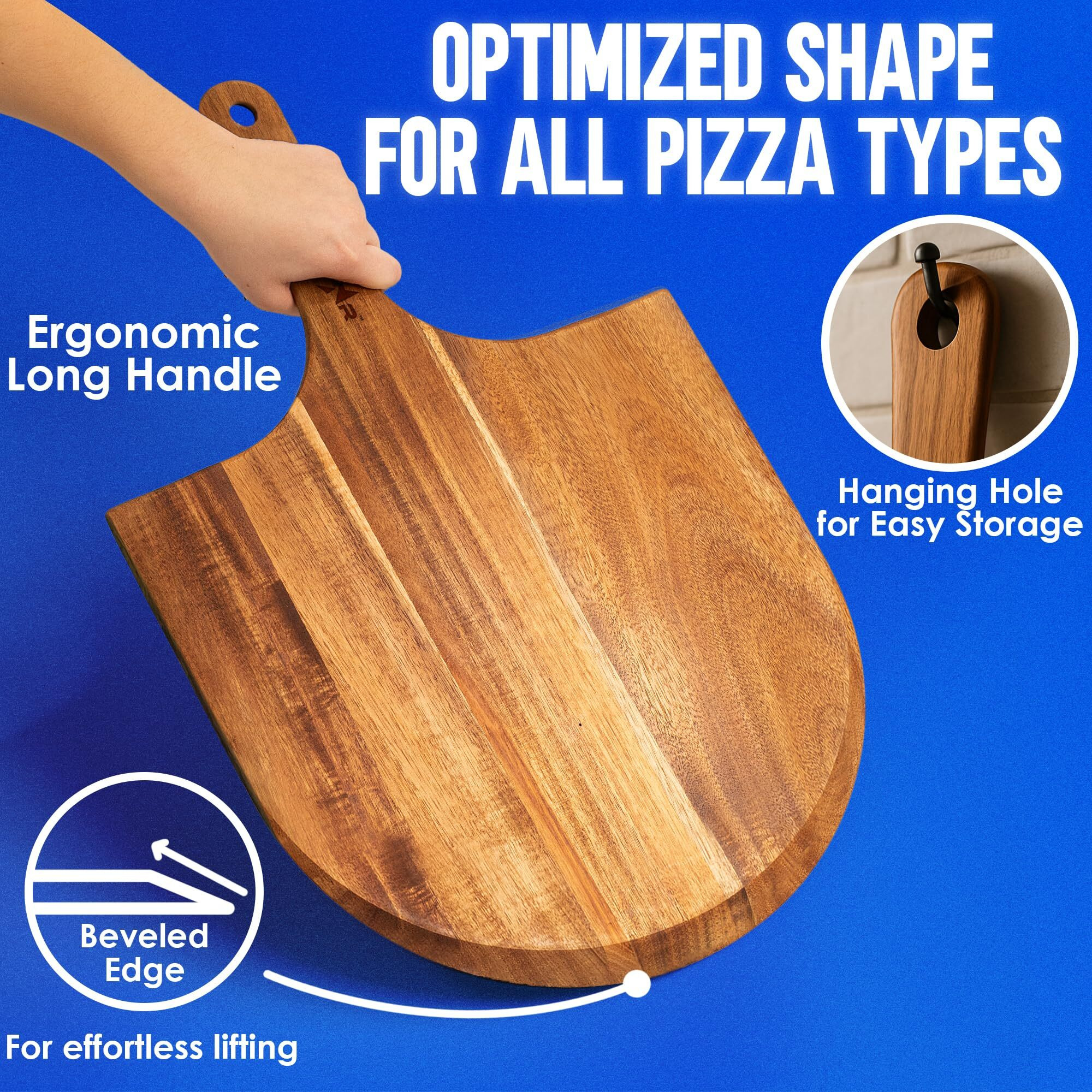 Kitchenstar 14-Inch Acacia Wood Pizza Peel - Large Wooden Cutting & Serving Board With Handle - Natural Oil Finish - Ideal Pizza Oven Accessory For Easy Sliding & Prep