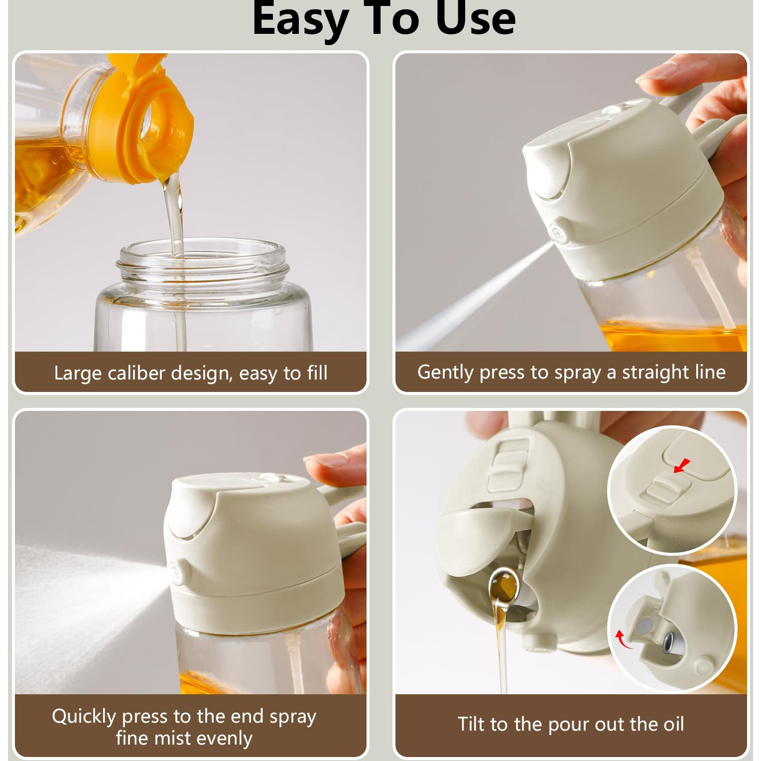 Sweet View 16Oz/470Ml Oil Dispenser And Oil Sprayer, Glass Olive Oil Pourer For Kitchen, Air Fryer, Cooking, Salad, Bbq (White)