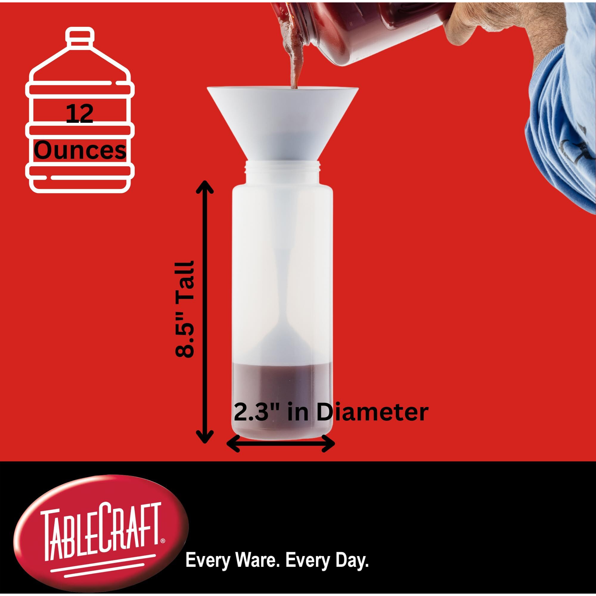 Tablecraft Plastic Condiment Squeeze Bottles, Foodservice Restaurant Commercial Use Widemouth 53Mm, Cone-Tip Top W/Tethered Cap For Olive Oil, Bbq Sauce, Dressing, Food Prep, 12 Oz, 354 Ml, Clear, 6