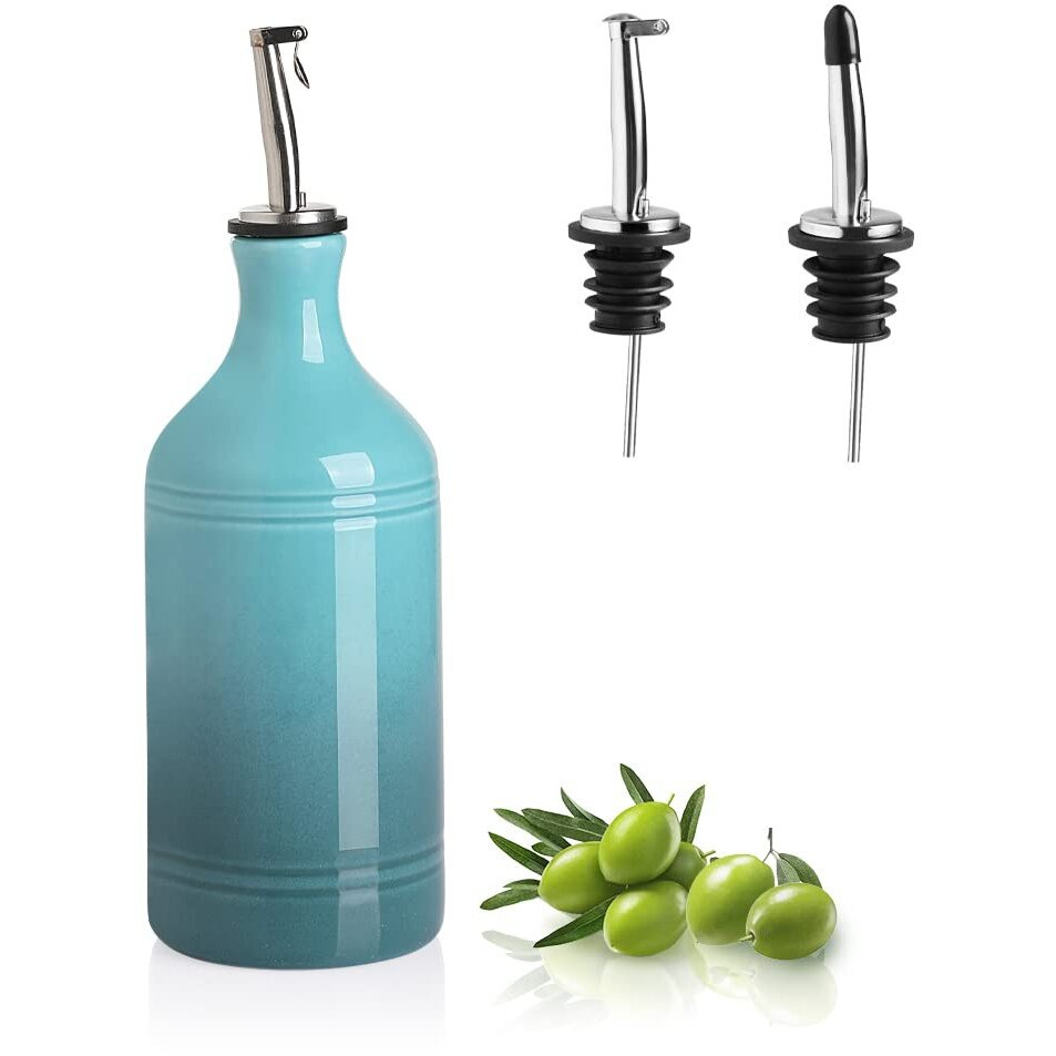 Sweejar Ceramic Olive Oil Dispenser Bottle, Opaque Oil Cruet Protects Oil To Reduce Oxidation, Suitable For Oil, Vinegar, Coffee Syrups & Other Liquids, Pack Of 1, 15.5 Fl Oz (Gradient Blue)