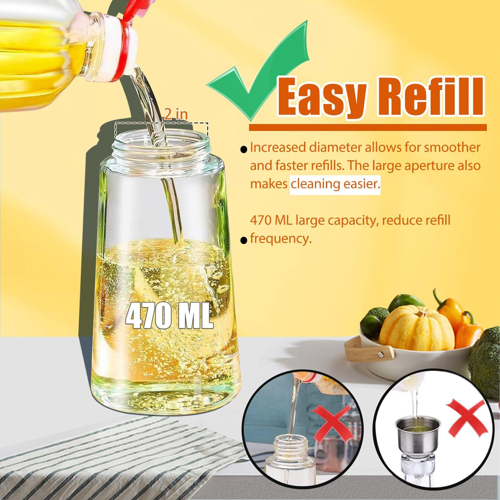 Lutitasd Oil Dispenser For Kitchen, 2 In 1 Oil Sprayer Bottles, 470Ml Oil Sprayer For Cooking Olive Oil Spray Bottle, Oil Spray Glass Bottle For Air Fryer, Salad, Bbq (Black+White)