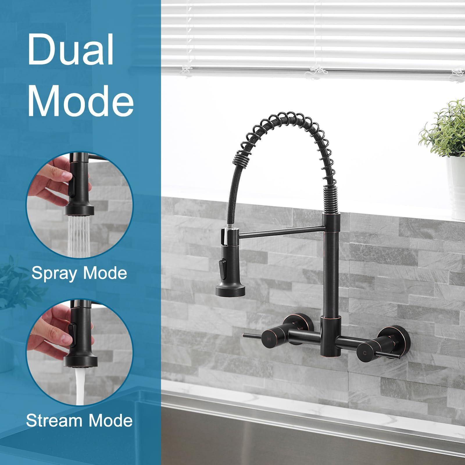 Aimadi Bronze Kitchen Faucet,Wall Mount Faucet 8 Inch Center,Oil Rubbed Bronze Wall Mount Commercial Sink Faucet For Kitchen Sink