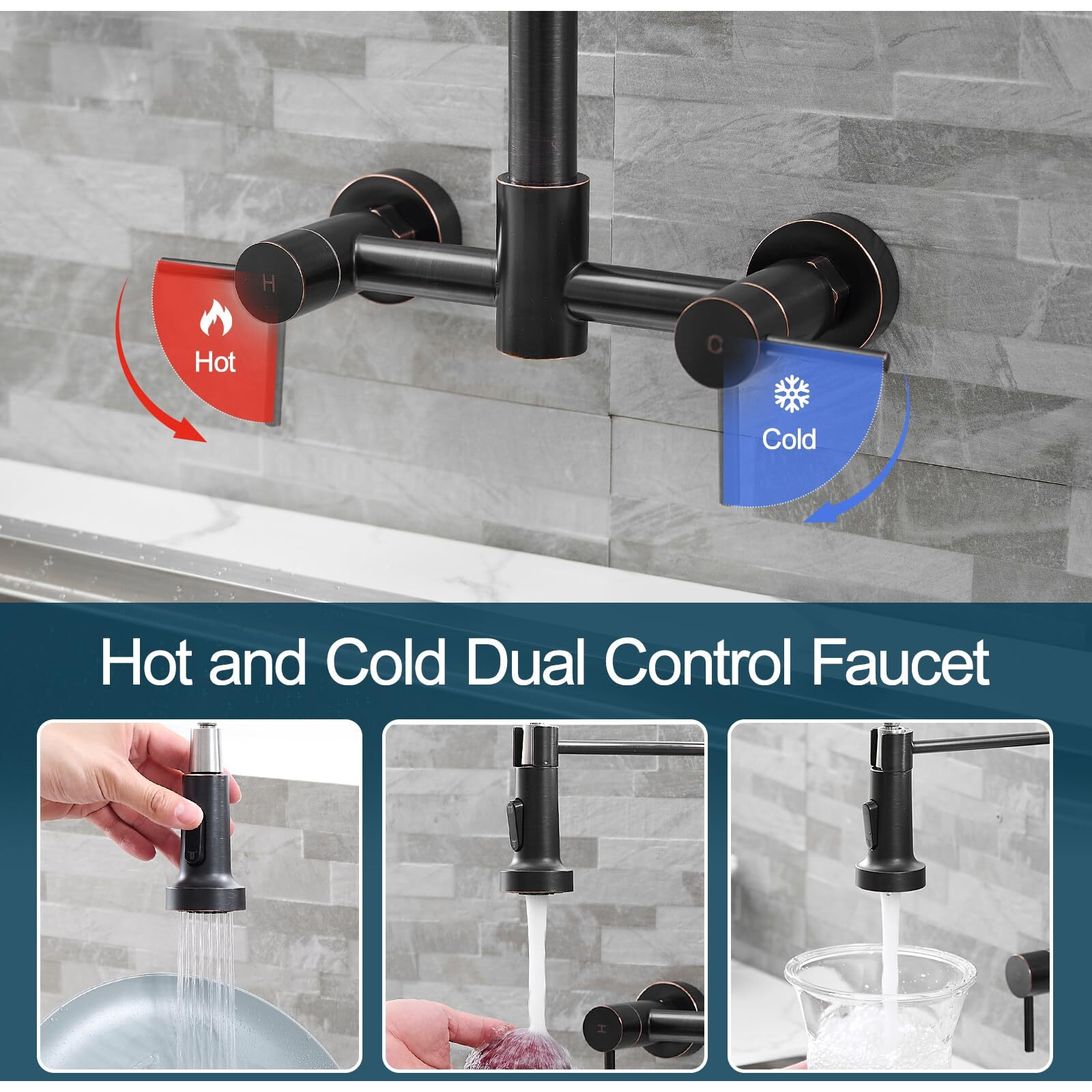 Aimadi Bronze Kitchen Faucet,Wall Mount Faucet 8 Inch Center,Oil Rubbed Bronze Wall Mount Commercial Sink Faucet For Kitchen Sink