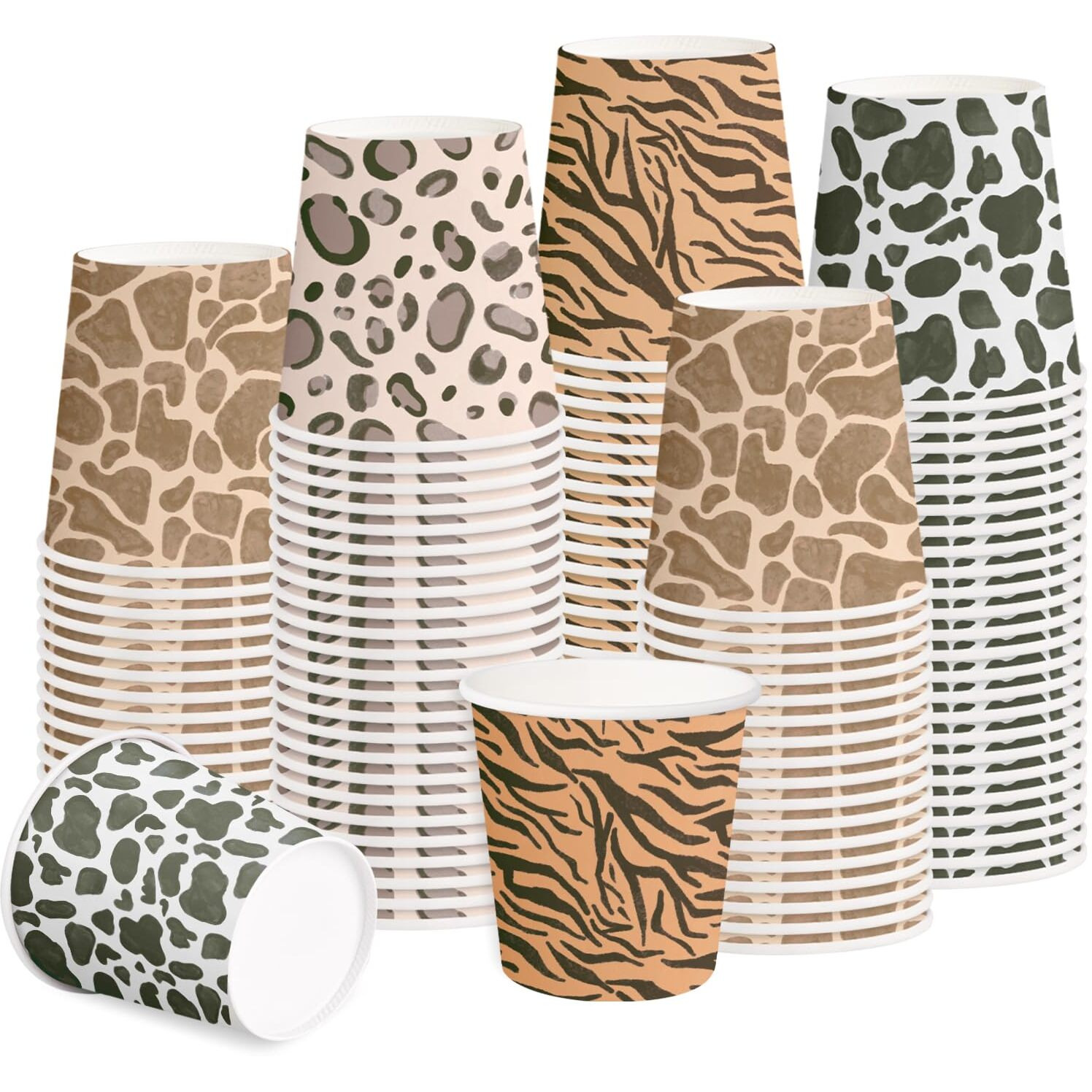 Ruspepa 5Oz Disposable Paper Cups, Bathroom Cups Small Mouthwash, 100 Pack Set Leopard Design, Perfect For Hot/Cold Beverage Coffee, Dessert For Birthday Parties, Home-Use, Picnic, Bbq, Travel