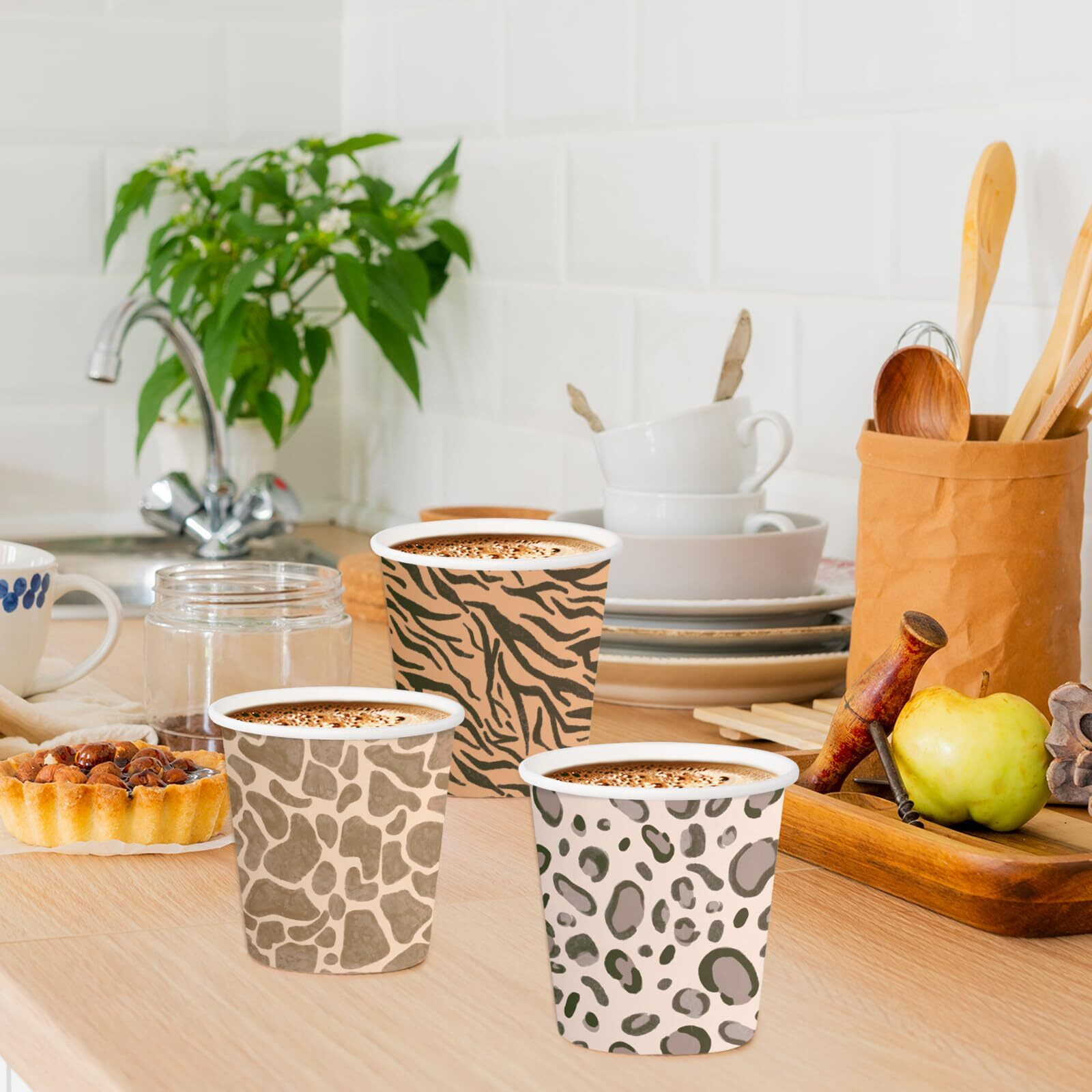 Ruspepa 5Oz Disposable Paper Cups, Bathroom Cups Small Mouthwash, 100 Pack Set Leopard Design, Perfect For Hot/Cold Beverage Coffee, Dessert For Birthday Parties, Home-Use, Picnic, Bbq, Travel