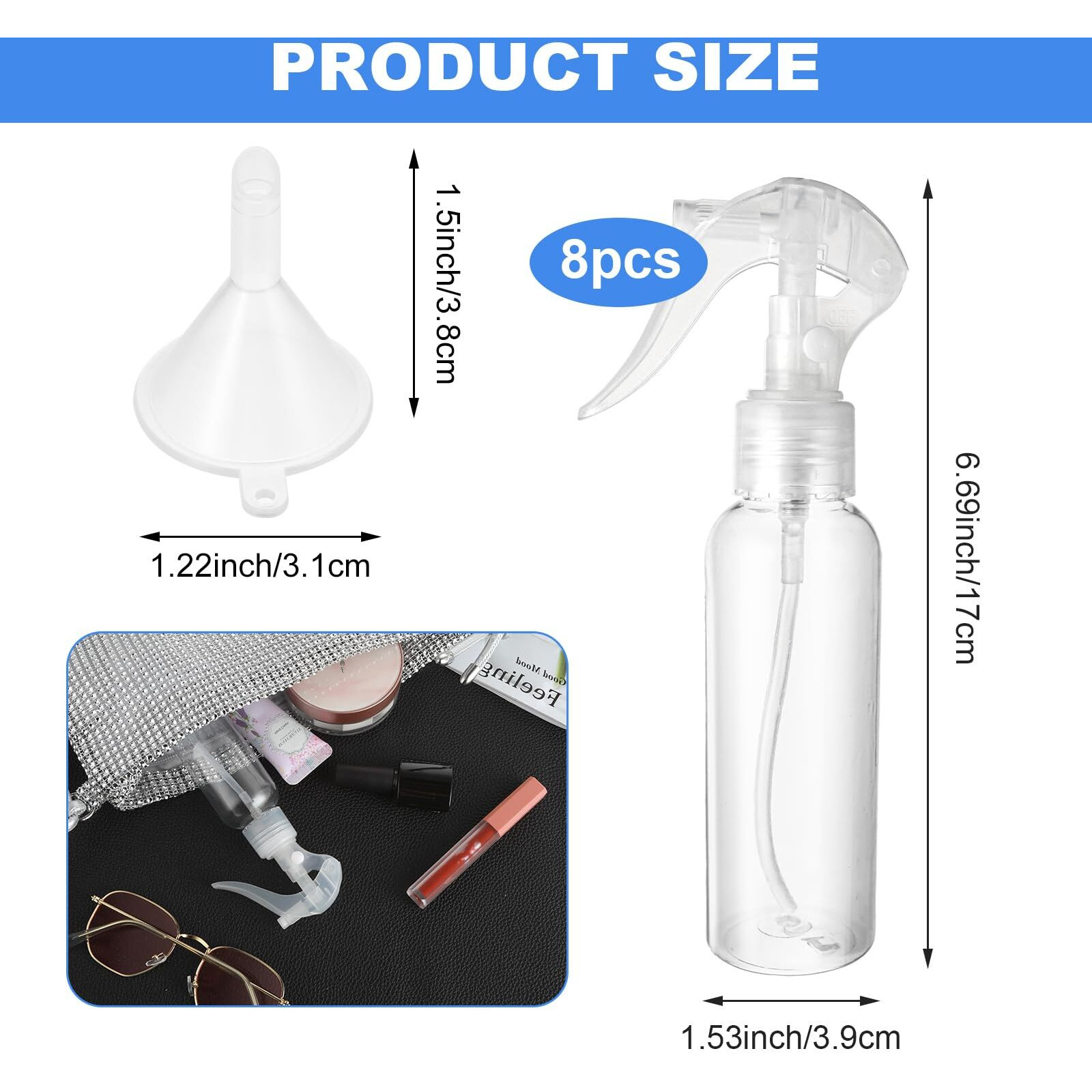 Molain 8Pcs Small Spray Bottles, No Leak And Clog Mister Spray Bottle, 3.5Oz/100Ml Empty Refillable Containers Reusable Liquid Container For Essential Oils Water Squirt