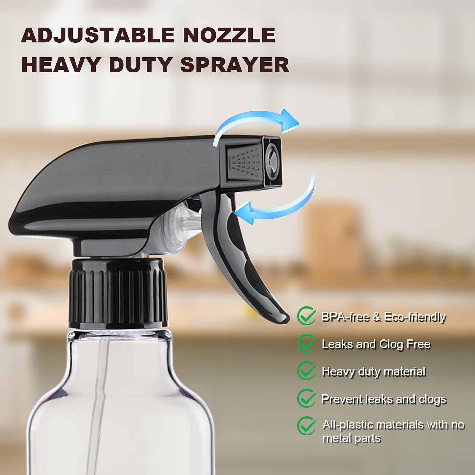 Hethyo Spray Bottles 12Oz Plastic Empty Spray Bottle For Hair Mist/Stream Spraying Heavy Duty Square Water Spray Bottles For Cleaning Solutions, Plants, Essential Oils 2 Pack (12Oz)