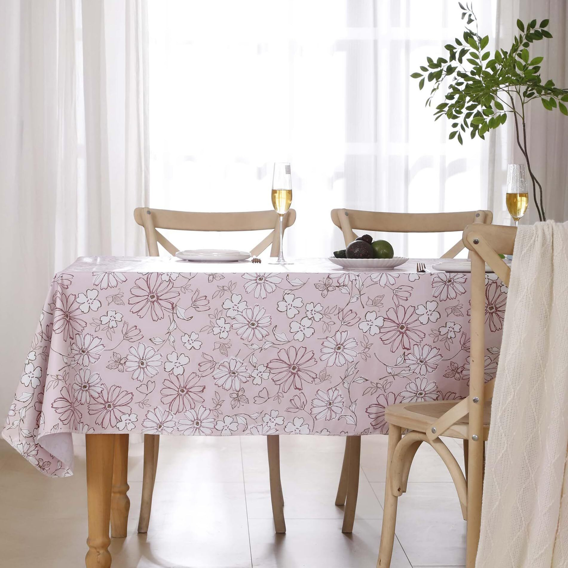 Heavy Duty Vinyl Tablecloth With Flannel Backing Waterproof Oil-Proof Plastic Table Cloth Stain-Resistant Wipeable Rectangle Or Square Table Cover For Indoor And Outdoor (Red Flower
