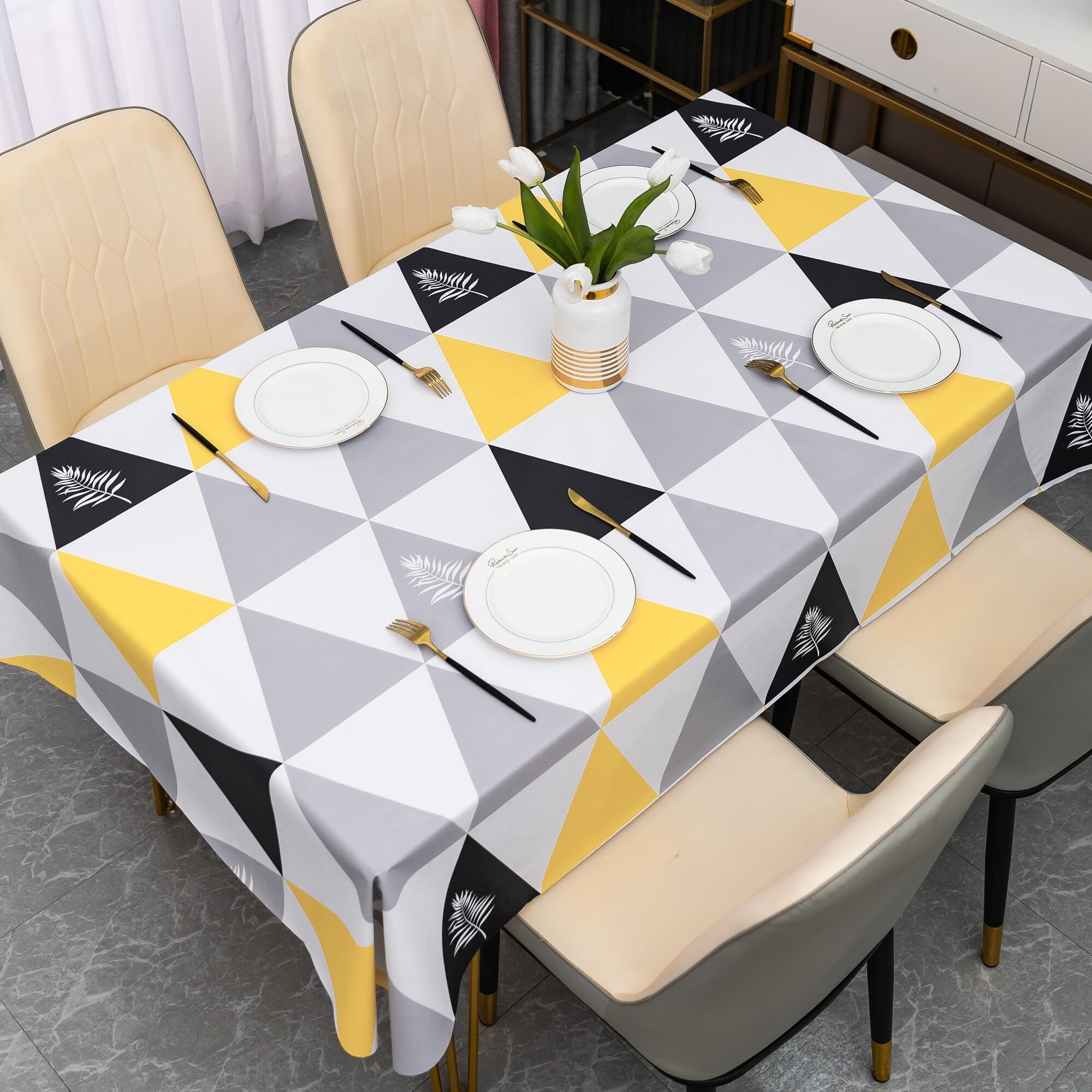 Homoheini Square Table Cloth,100% Waterproof Tablecloth Oil Proof Spill Proof Vinyl Table Cloth, Wipe Clean Plastic Table Cover For Dining, Camping, Indoor And Outdoor 54"" X 54"",Triangle