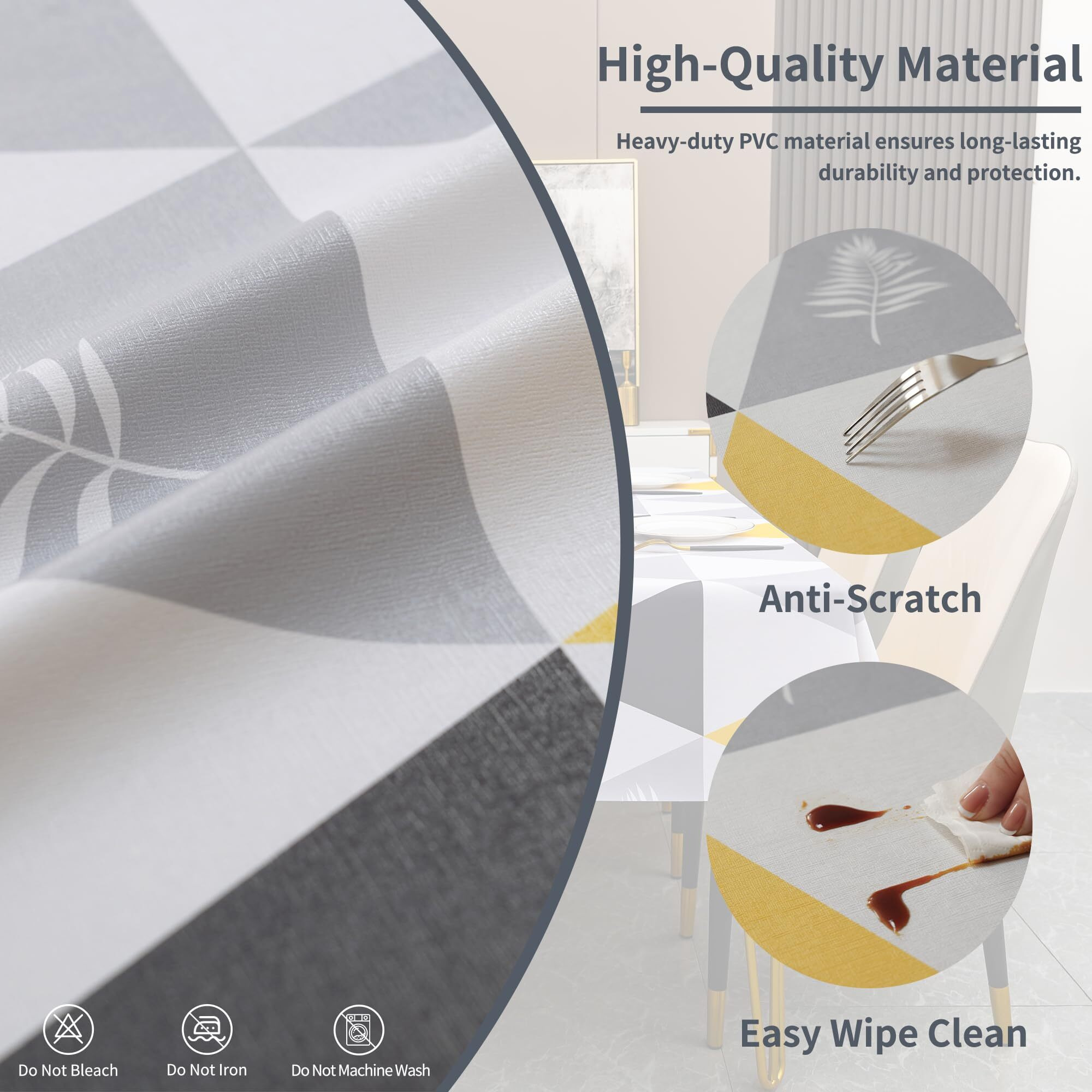 Homoheini Square Table Cloth,100% Waterproof Tablecloth Oil Proof Spill Proof Vinyl Table Cloth, Wipe Clean Plastic Table Cover For Dining, Camping, Indoor And Outdoor 54"" X 54"",Triangle