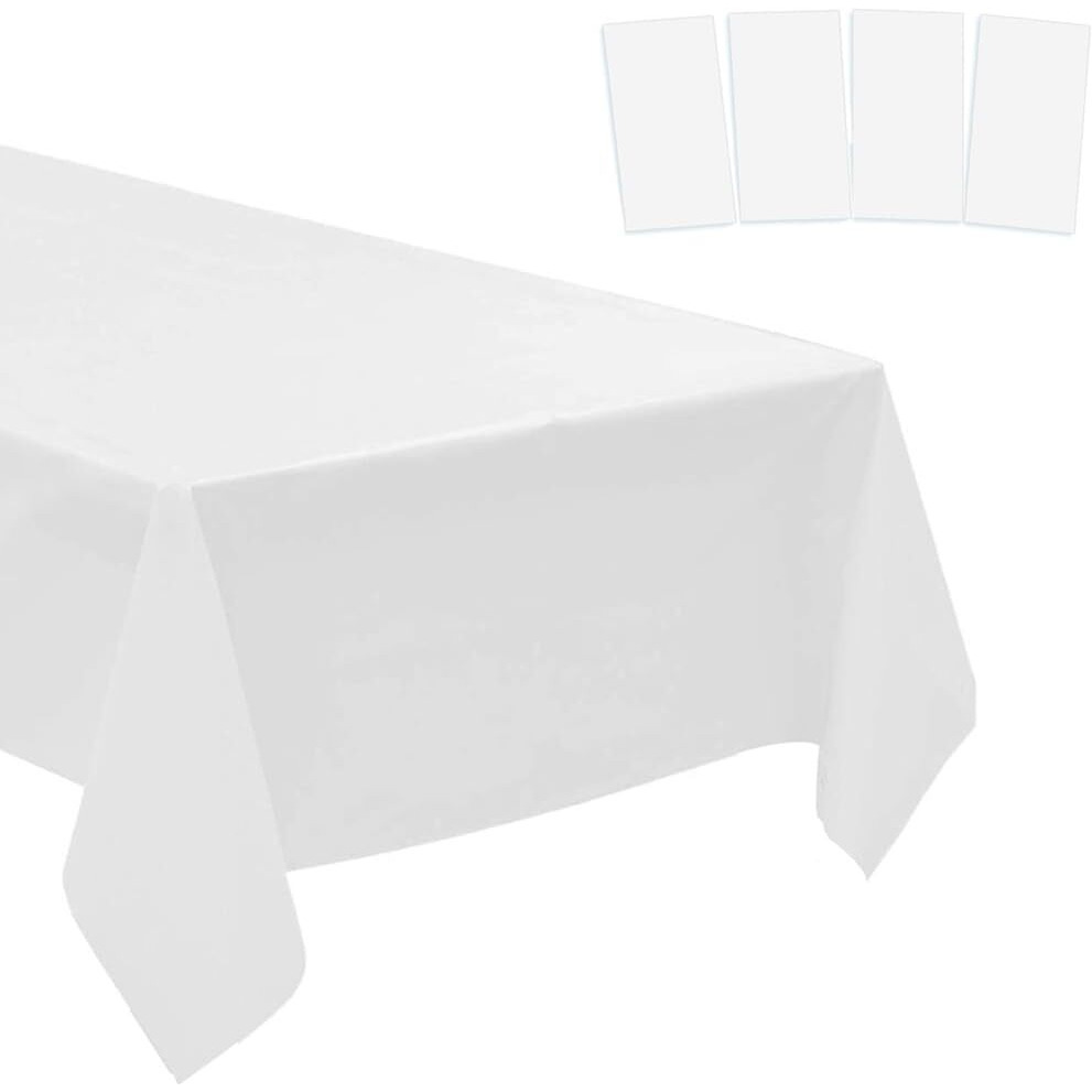 4 Pack Plastic Tablecloths Disposable Table Covers Plastic Table Cloths For Bbq Picnic Birthday Wedding Parties Waterproof And Oil-Proof Table Cloth Light Weight Thin White Tablecover 54 X 108 In