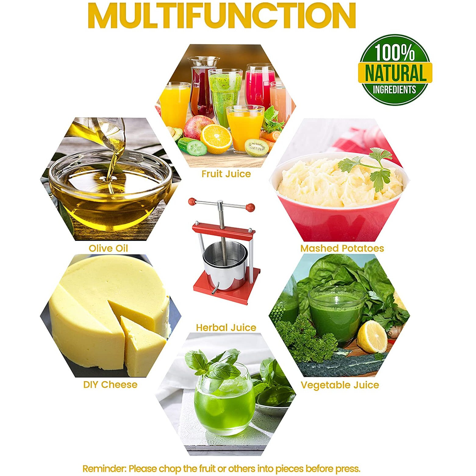 Squeeze Master Cheese Tincture Herb Fruit Wine Manual Press -0.8Gallon/ 3 Litre-Power Ball Handle-Stainless Steel & Iron For Juice,Cider,Wine,Olive Oil