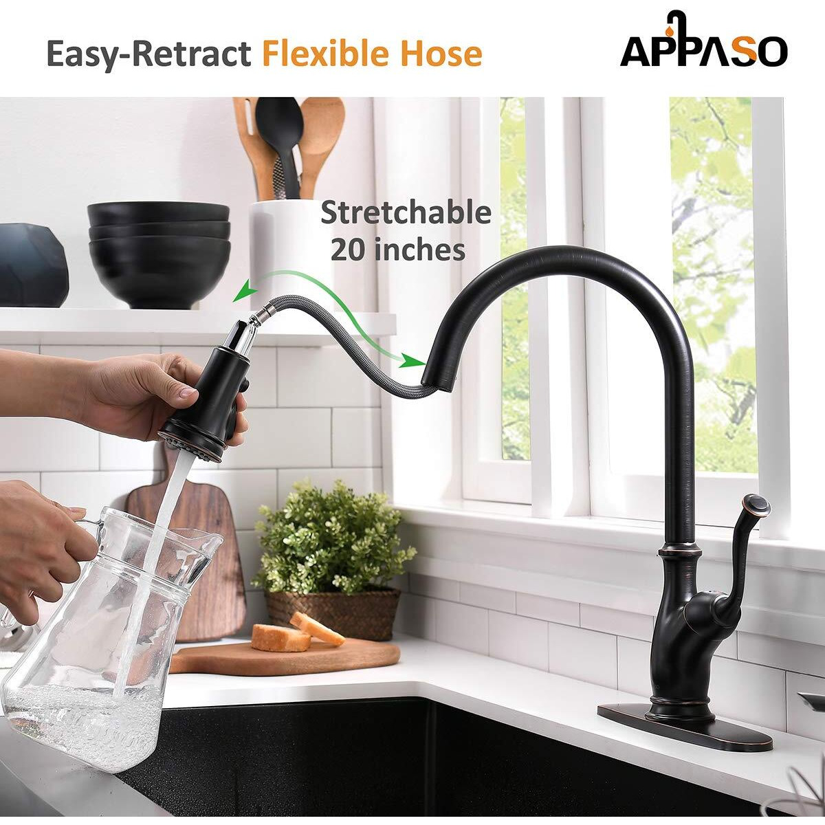 Appaso Bronze Kitchen Faucet With Sprayer, Antique Single Handle High Arc Single Hole Pull Out Kitchen Sink Faucets Oil Rubbed Bronze