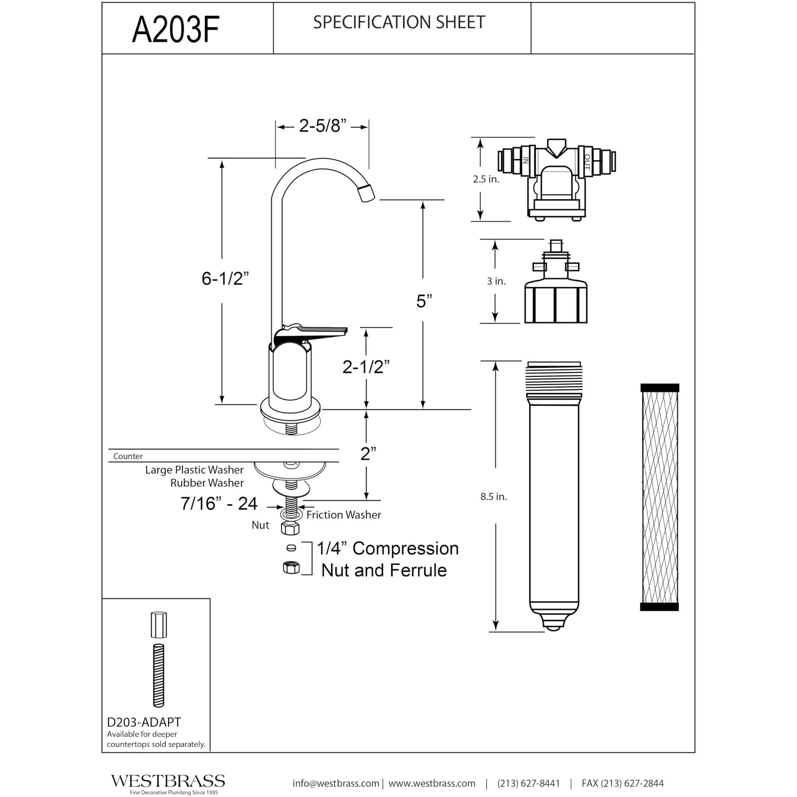 6"" Touch-Flo Style Pure Water Dispenser Faucet With Under Sink In-Line Water Filter Unit, A203F-12, Oil Rubbed Bronze