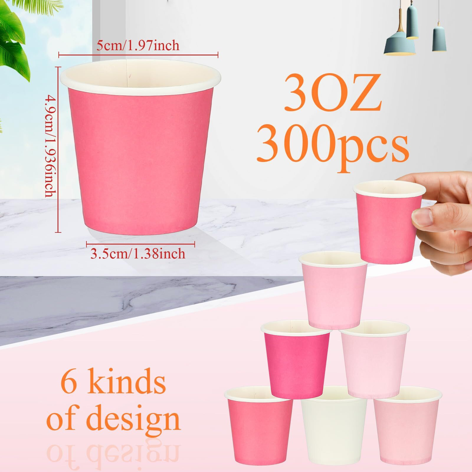 Sawysine 300 Count 3 Oz Disposable Small Paper Cups Bathroom, Mouthwash, Espresso & Snack Cups For Party, Office, Coffee, Juice & Water(Gradient Pink)