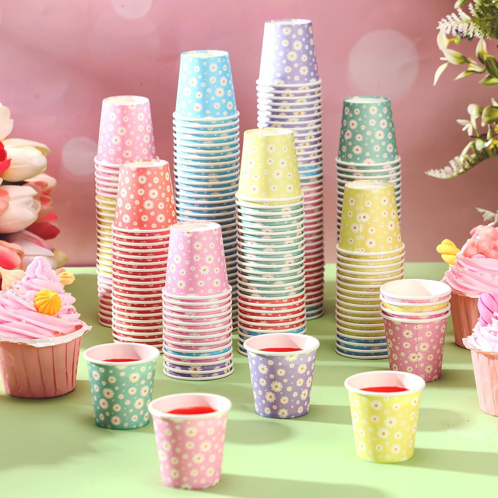 Sawysine 300 Count 3 Oz Disposable Small Paper Cups For Bathroom, Mouthwash, Coffee & More Mini Cups For Supermarket, Birthday Party, Travel, Picnic & Bbq(Daisy Style)