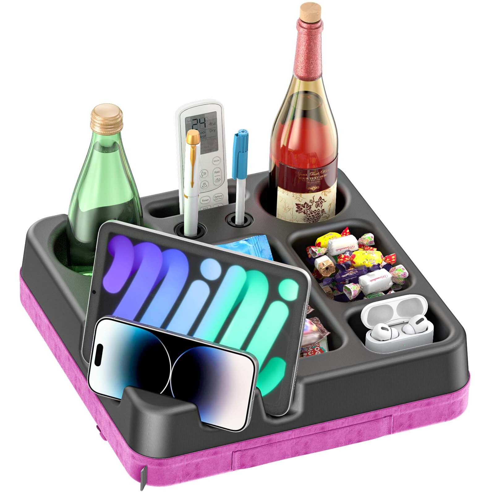 Couch Cup Holder Tray Silicone Couch Cup Holder Pillow Sofa Bed Caddy Organizer Sofa Drink Holder No Spill Portable Snack Caddy Bed Tray Remote Holder Sofa Storage For Phone Pen Key Beverage Purple