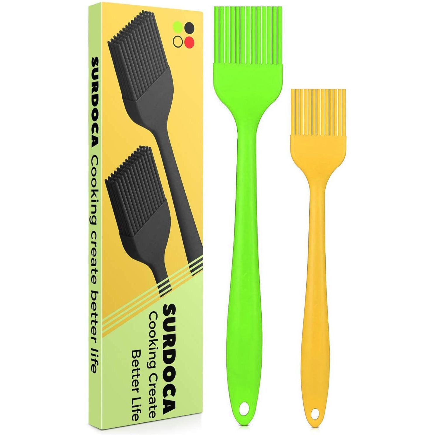 Surdoca Silicone Pastry Basting Brush - 2Pcs 10 + 8 In Heat Resistant Brush For Baking Cooking Food, Bpa Free Kitchen Brush For Sauce Butter Oil, Stainless Steel Core Design For Barbecue Bbq Grilling