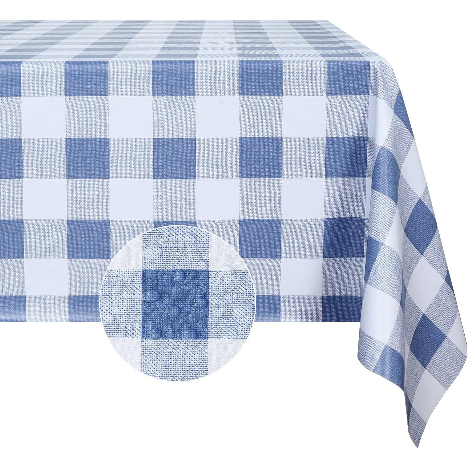 Romanstile Rectangle Plastic Tablecloth, 100% Waterproof Oil-Proof Checkered Pvc Table Cloth, Heavy Duty Vinyl Table Cover For Dining, Camping, Picnic, Outdoor - 52 X 70 Inch, Light Blue And White