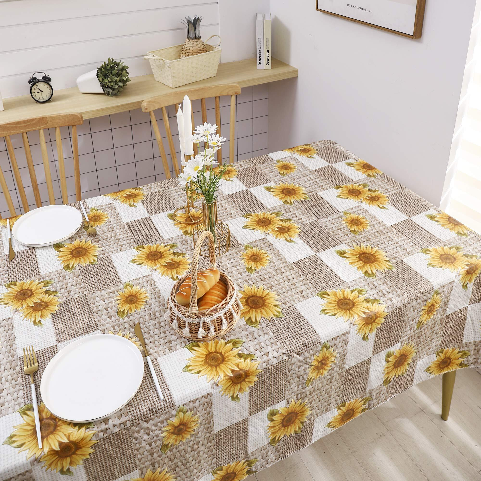 Vinyl Tablecloth With Flannel Backed Waterproof Oil-Proof Pvc Table Cloth Wipeable Spill-Proof Plastic Table Cover For Indoor And Outdoor(Sunflower, 60 X 60 Inch Square)