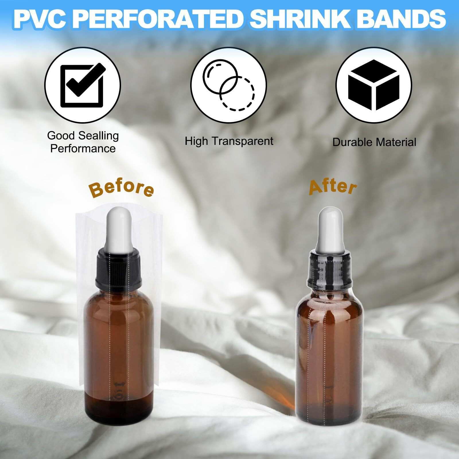 Patikil 42X70Mm Pvc Perforated Shrink Bands, 400Pcs Heat Shrink Seal Wrap Fit For 10Ml Essential Oil Bottles Jars Cans Tins Fit For 1.85-2.1Inch Cap Diameter, Clear