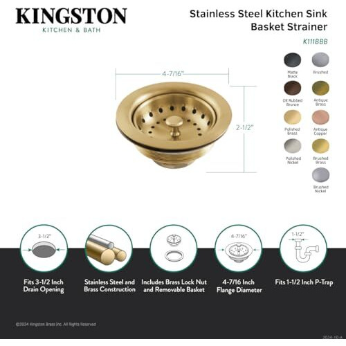 Kingston Brass K111Borb Tacoma Basket Strainer, Oil Rubbed Bronze 4.44 X 4.44 X 2.5