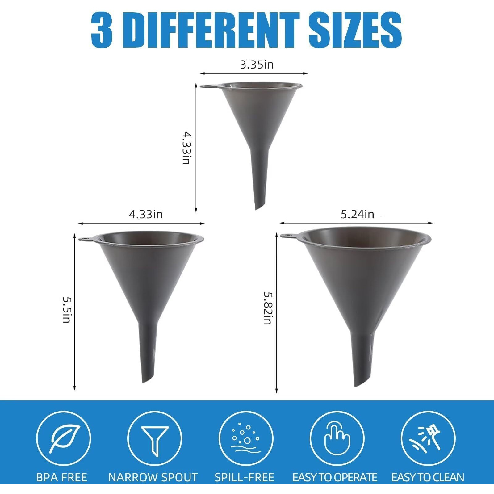 Plastic Kitchen Funnel Set Of 3, Round Kitchen Funnels For Filling Bottles, Durable And Multifunctional Funnels For Filling Canning, Cooking, Lab Or Car Oil