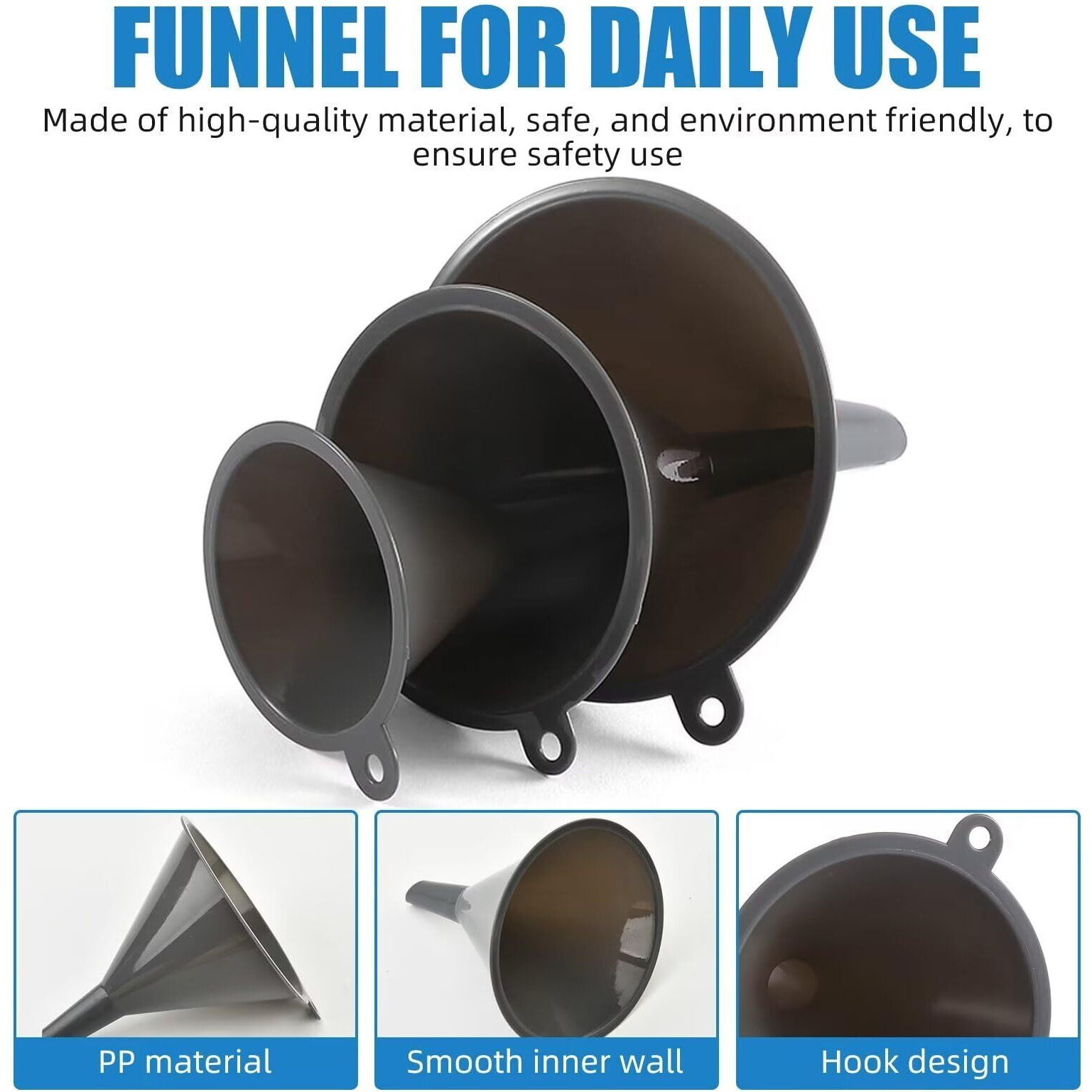 Plastic Kitchen Funnel Set Of 3, Round Kitchen Funnels For Filling Bottles, Durable And Multifunctional Funnels For Filling Canning, Cooking, Lab Or Car Oil