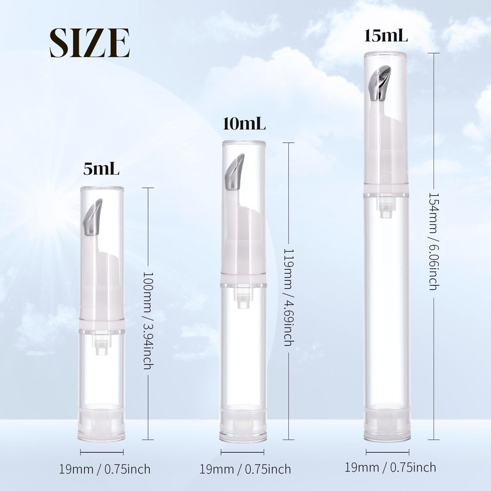 3Pcs 5/10/15Ml Eye Gel Cream Container Flat Applicator Eye Cream Lip Gloss Airless Pump Travel Bottles With Metal Massage Tip Head