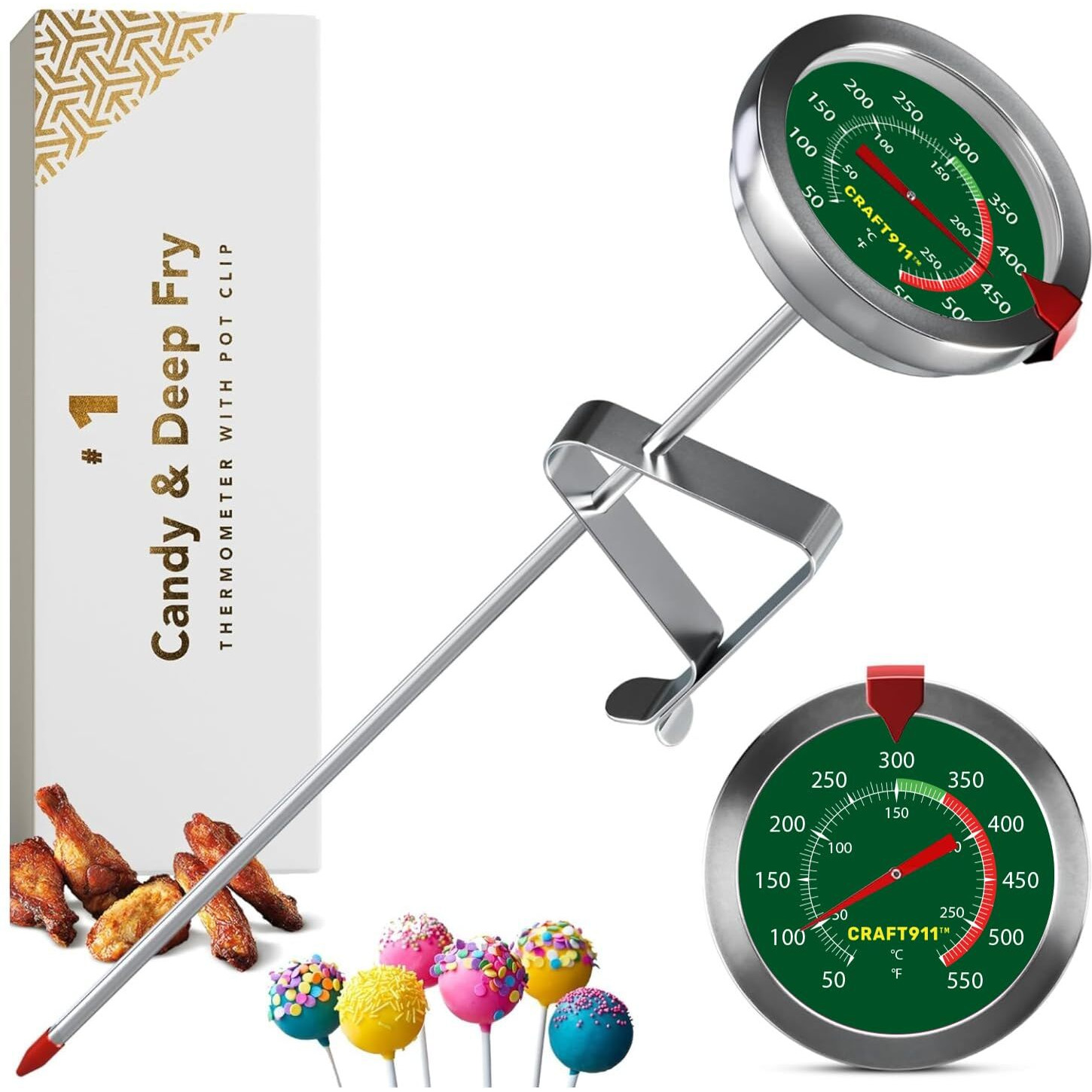Candy Thermometer With Pot Clip - Deep Fry Oil Thermometer For Frying And Candle Making - Green